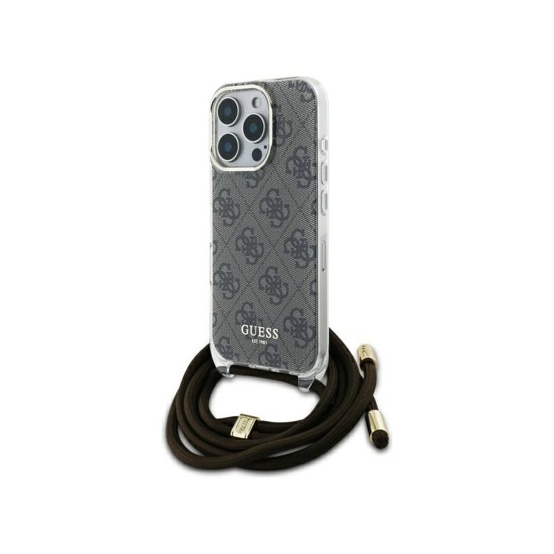 Guess iPhone 16 Pro brown hardcase Crossbody Cord 4G Print Guess iPhone 16 Pro brown hardcase Crossbody Cord 4G Print