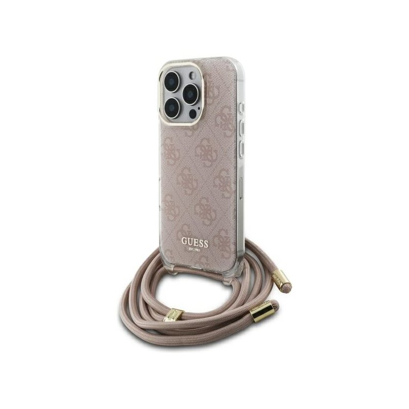Guess iPhone 16 Pro pink hardcase Crossbody Cord 4G Print Guess iPhone 16 Pro pink hardcase Crossbody Cord 4G Print