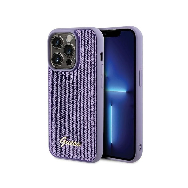 Guess iPhone 15 Pro Max purple hardcase Sequin Script Metal