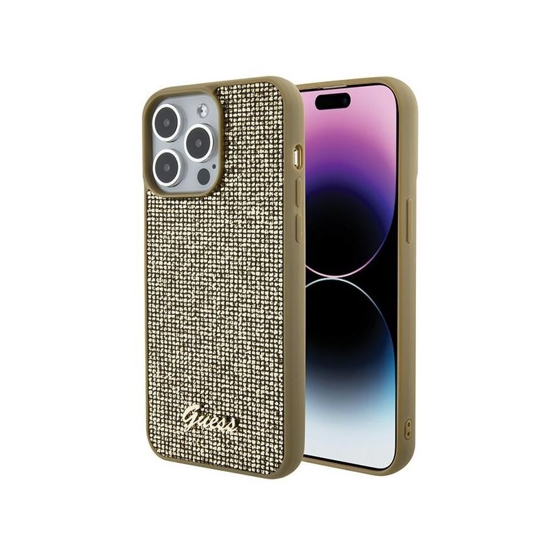 Guess iPhone 15 Pro Max gold hardcase Disco Metal Script Guess iPhone 15 Pro Max gold hardcase Disco Metal Script