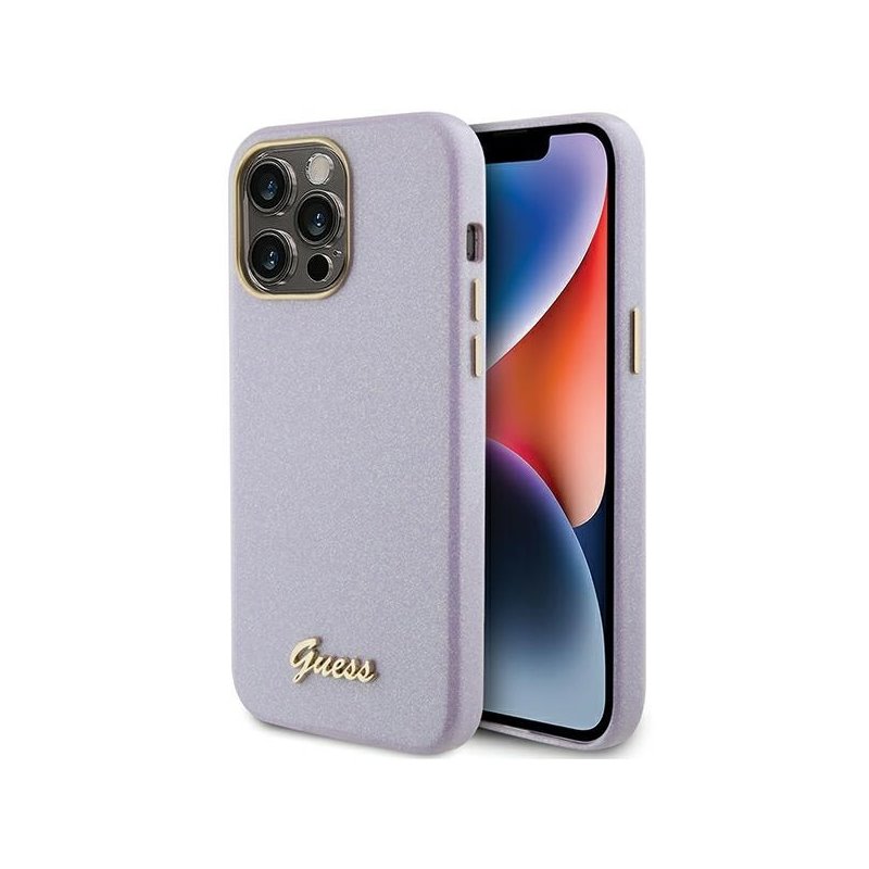 Guess iPhone 15 Pro Max lilac hardcase Glitter Glossy Script
