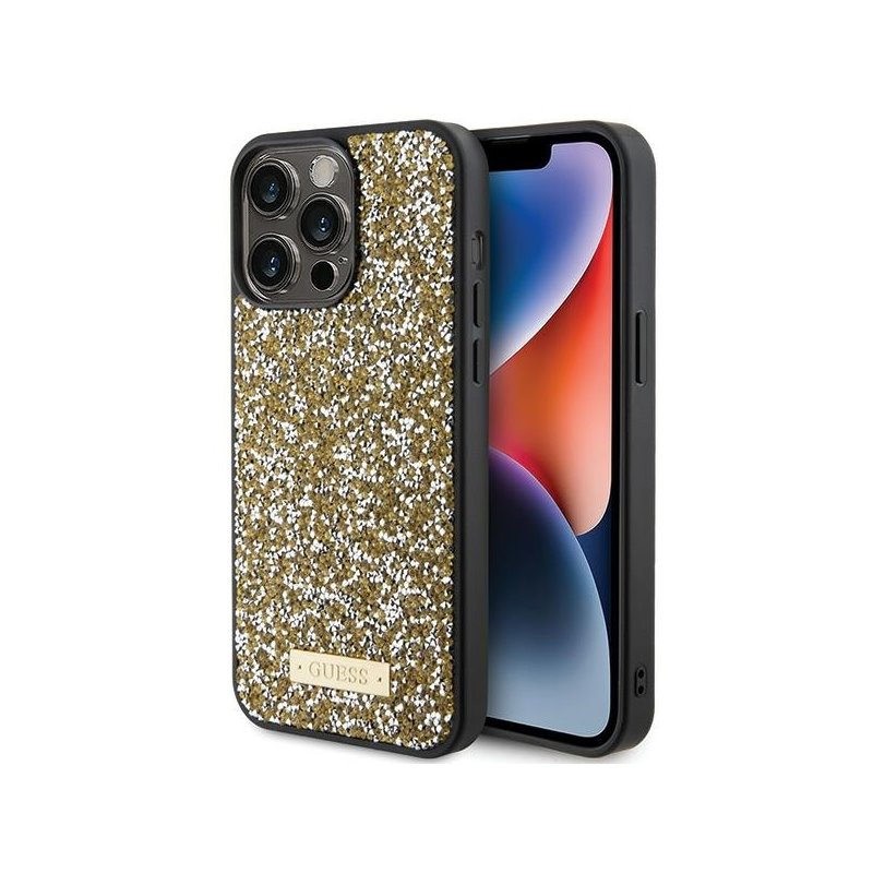 Guess iPhone 15 Pro Max yellow hardcase Rhinestone Metal Logo Guess iPhone 15 Pro Max yellow hardcase Rhinestone Metal Logo