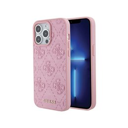 Guess iPhone 15 Pro Max pink hardcase Leather 4G Stamped