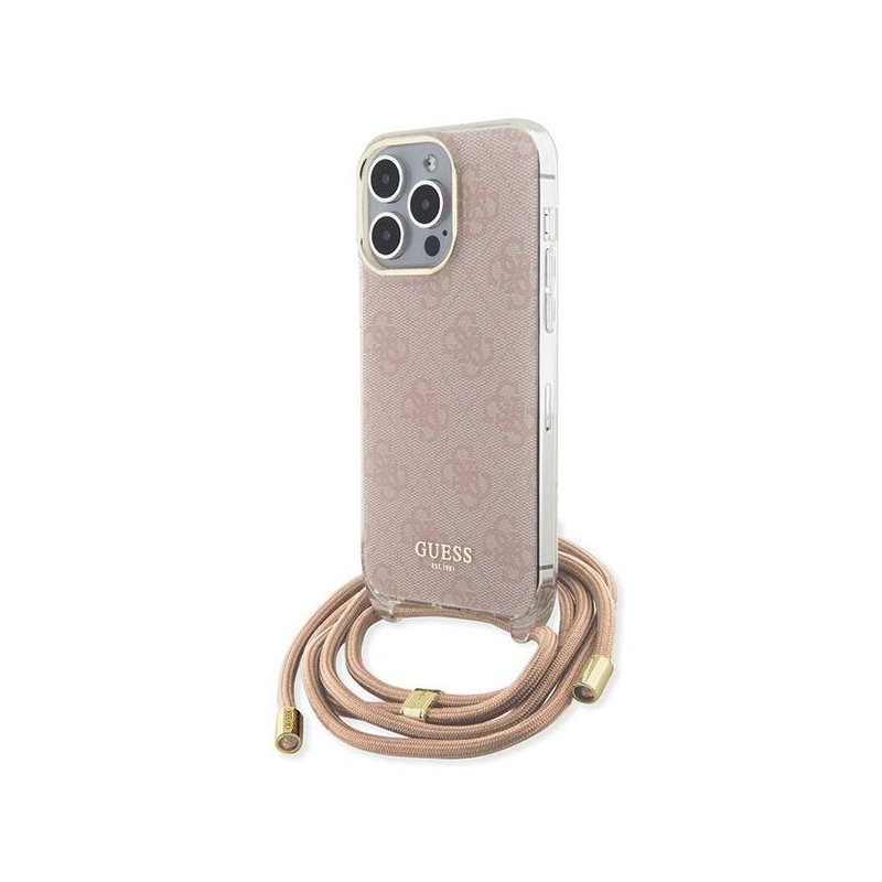 Guess iPhone 15 Pro Max pink hardcase Crossbody Cord 4G Print Guess iPhone 15 Pro Max pink hardcase Crossbody Cord 4G Print