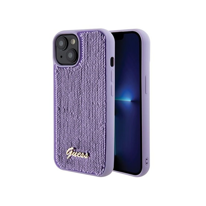Guess iPhone 13/14/15 purple hardcase Sequin Script Metal