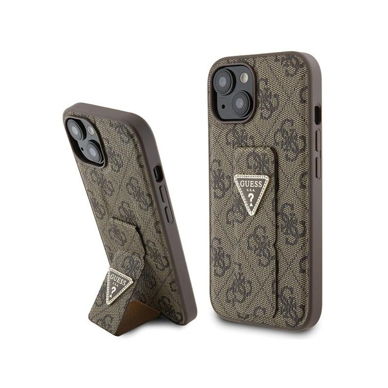 Guess iPhone 13/14/15 brown hardcase Grip Stand 4G Triangle Strass Guess iPhone 13/14/15 brown hardcase Grip Stand 4G Triangle Strass