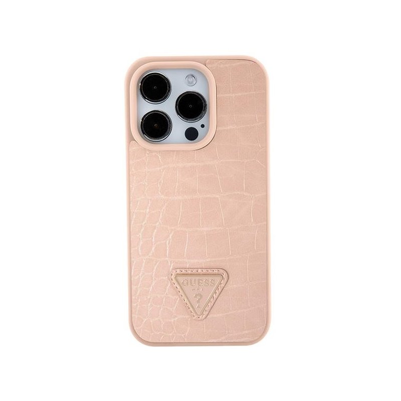 Guess iPhone 13/14/15 pink hardcase Croco Triangle Metal Logo