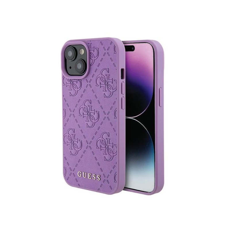 Guess iPhone 13/14/15 light purple hardcase Leather 4G Stamped