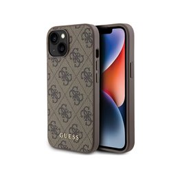 Guess iPhone 13/14/15 brown hardcase 4G Metal Gold Logo