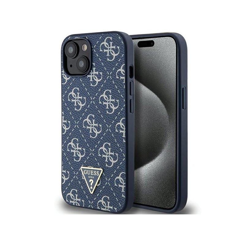 Guess iPhone 14 Plus/15 Plus blue hardcase 4G Triangle Metal Logo