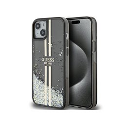 Guess iPhone 14 Plus/15 Plus black hardcase Liquid Glitter Gold Stripes