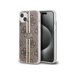 Guess iPhone 14 Plus/15 Plus brown hardcase IML 4G Gold Stripe