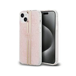 Guess iPhone 14 Plus/15 Plus pink hardcase IML 4G Gold Stripe