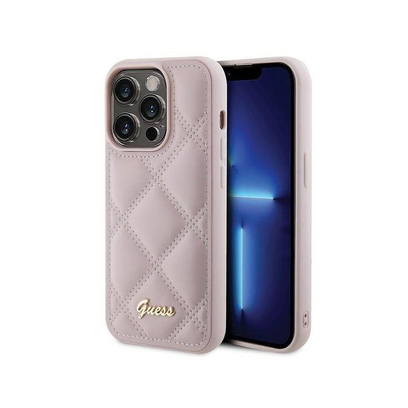 Guess iPhone 15 Pro pink hardcase Quilted Metal Logo Guess iPhone 15 Pro pink hardcase Quilted Metal Logo