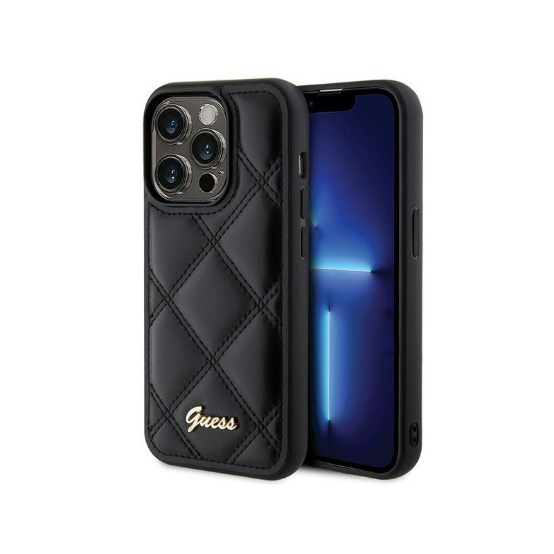 Guess iPhone 15 Pro black hardcase Quilted Metal Logo