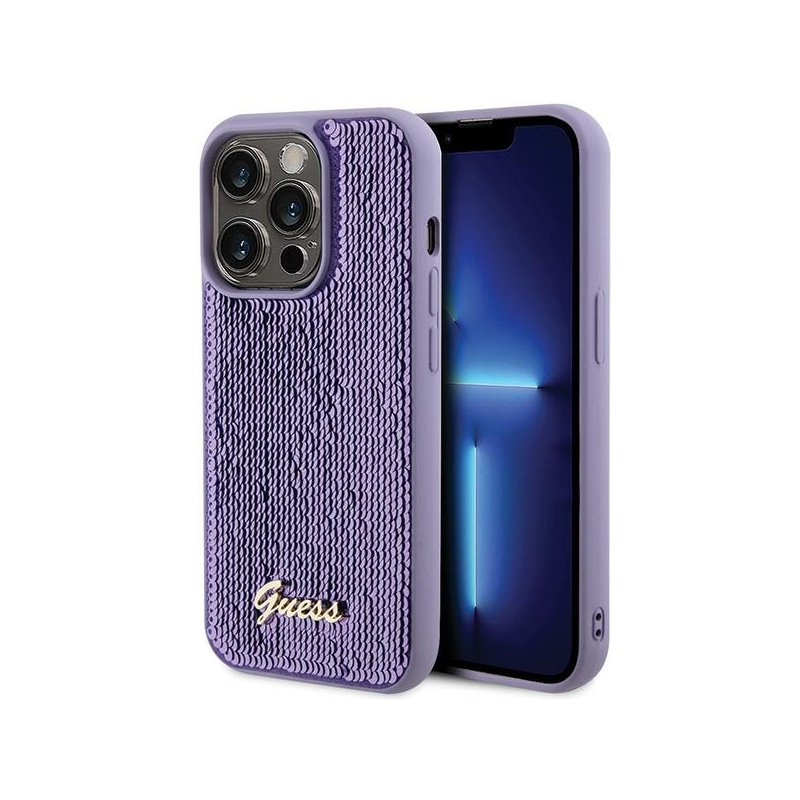 Guess iPhone 15 Pro purple hardcase Sequin Script Metal