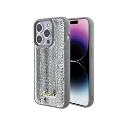 Guess iPhone 15 Pro silver hardcase Sequin Script Metal