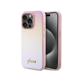 Guess iPhone 15 Pro pink hardcase Saffiano Iridescent Script