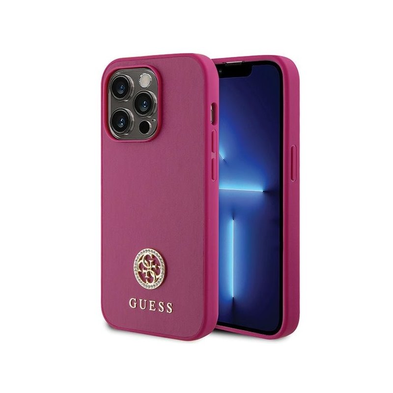 Guess iPhone 15 Pro pink hardcase Strass Metal Logo