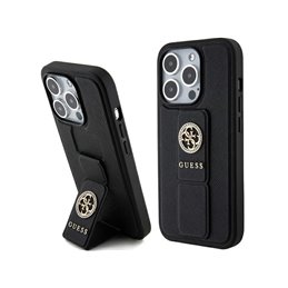 Guess iPhone 15 Pro black hardcase Grip Stand 4G Saffiano Strass