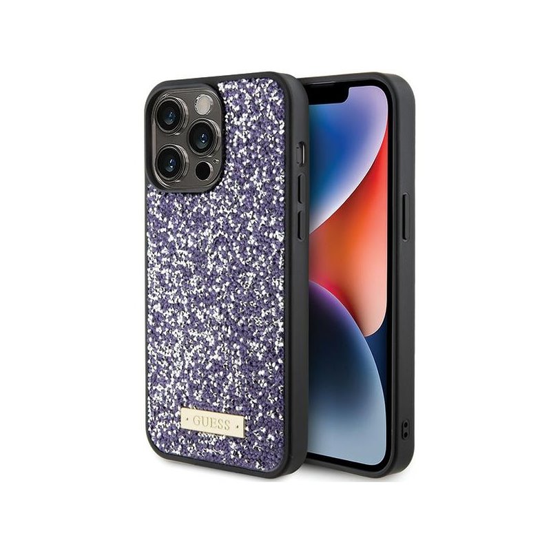 Guess iPhone 15 Pro purple hardcase Rhinestone Metal Logo Guess iPhone 15 Pro purple hardcase Rhinestone Metal Logo