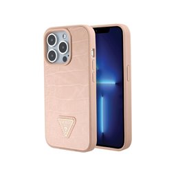 Guess iPhone 15 Pro pink hardcase Croco Triangle Metal Logo