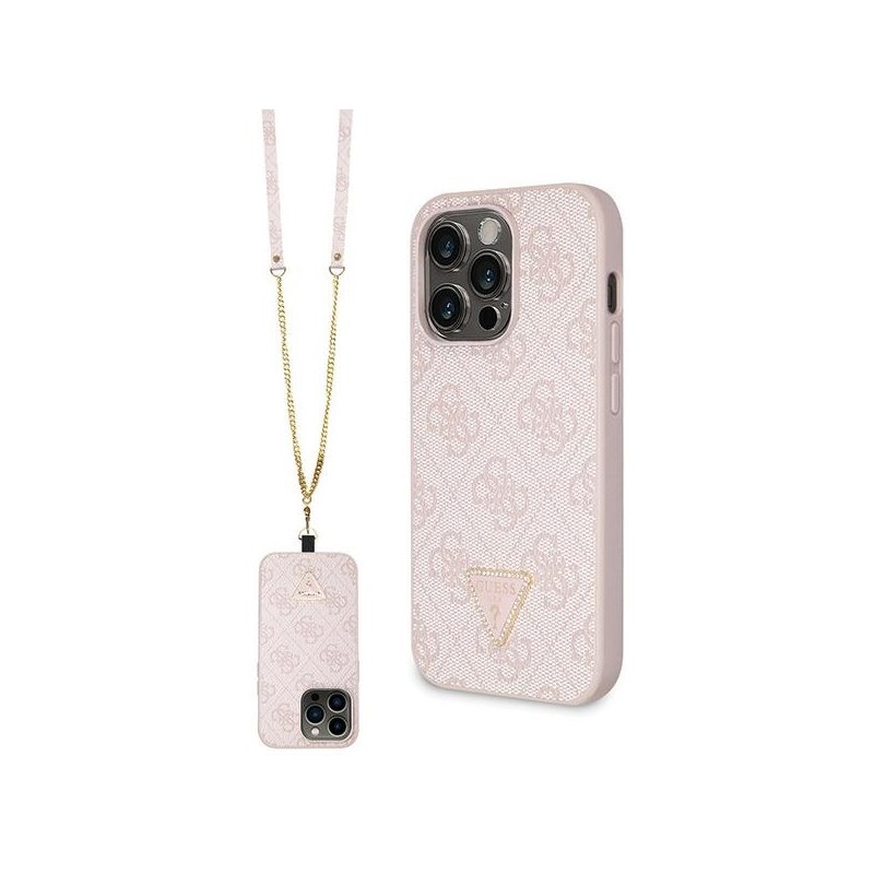 Guess iPhone 15 Pro pink hardcase Crossbody 4G Metal Logo Guess iPhone 15 Pro pink hardcase Crossbody 4G Metal Logo