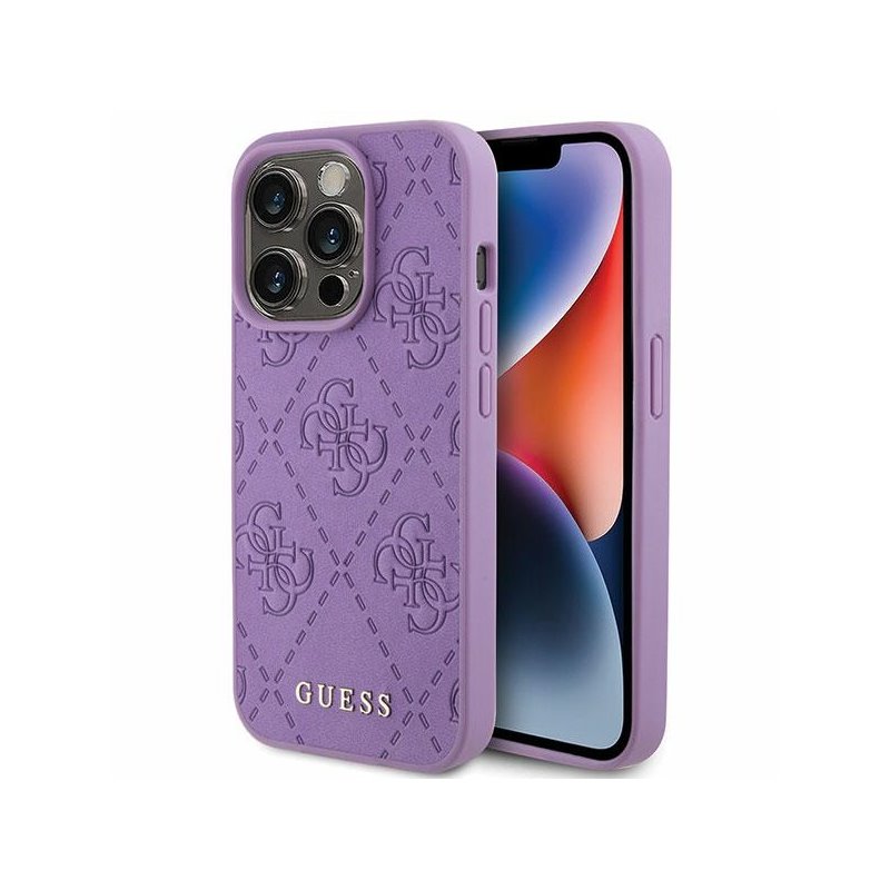 Guess iPhone 15 Pro light purple hardcase Leather 4G Stamped Guess iPhone 15 Pro light purple hardcase Leather 4G Stamped