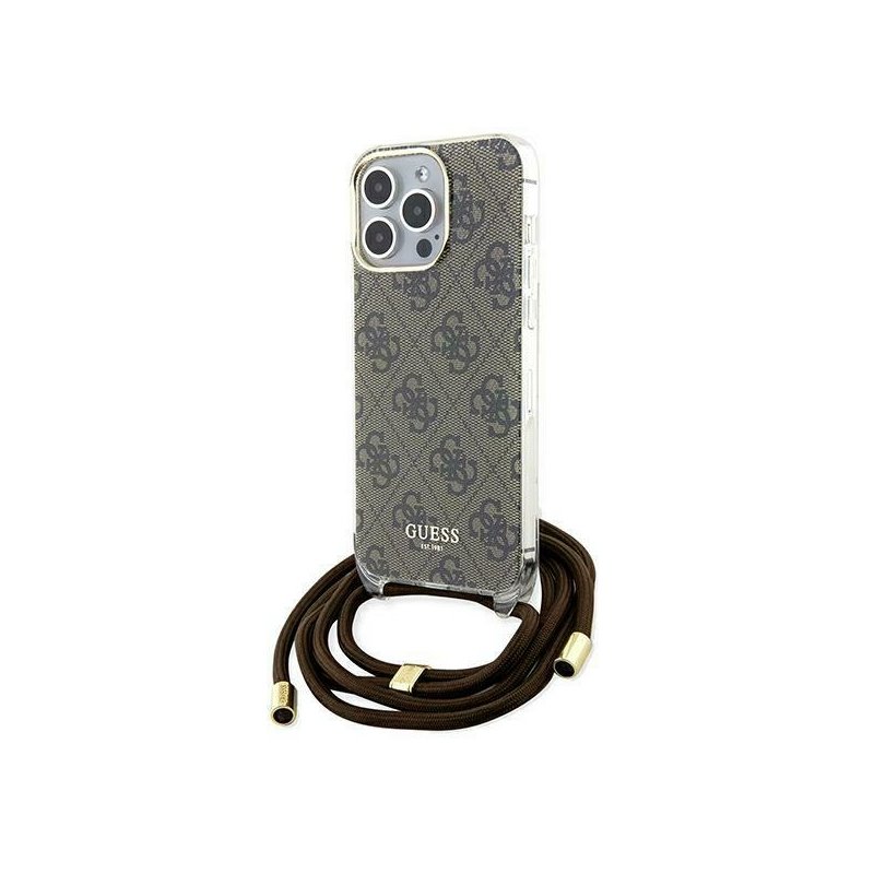 Guess iPhone 15 Pro brown hardcase Crossbody Cord 4G Print