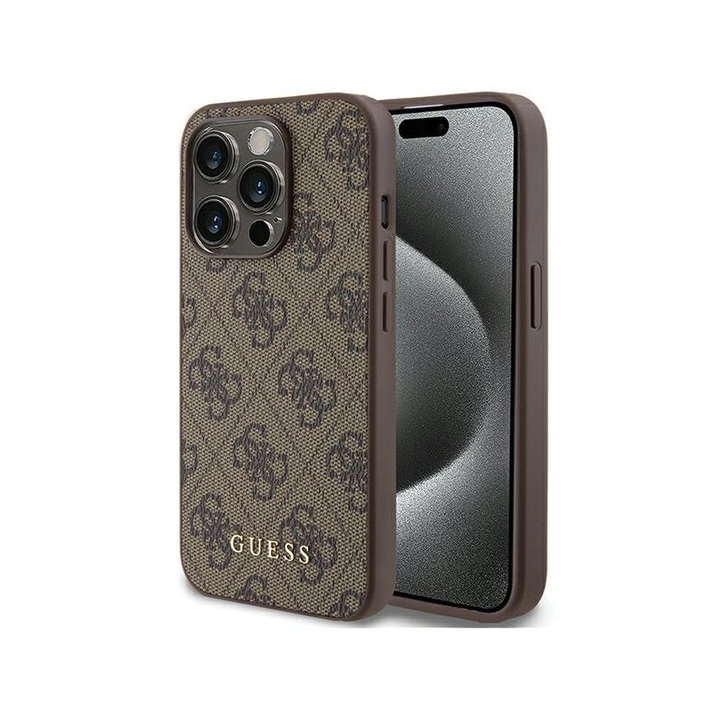 Guess iPhone 15 Pro brown hardcase 4G Metal Gold Logo Guess iPhone 15 Pro brown hardcase 4G Metal Gold Logo