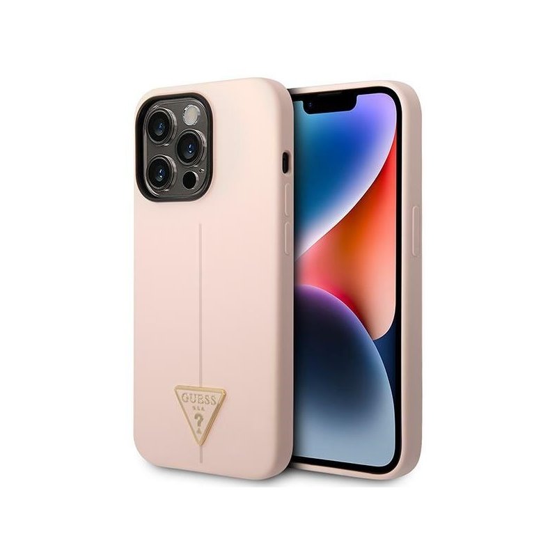 Guess iPhone 14 Pro Max pink hardcase Silicone Triangle