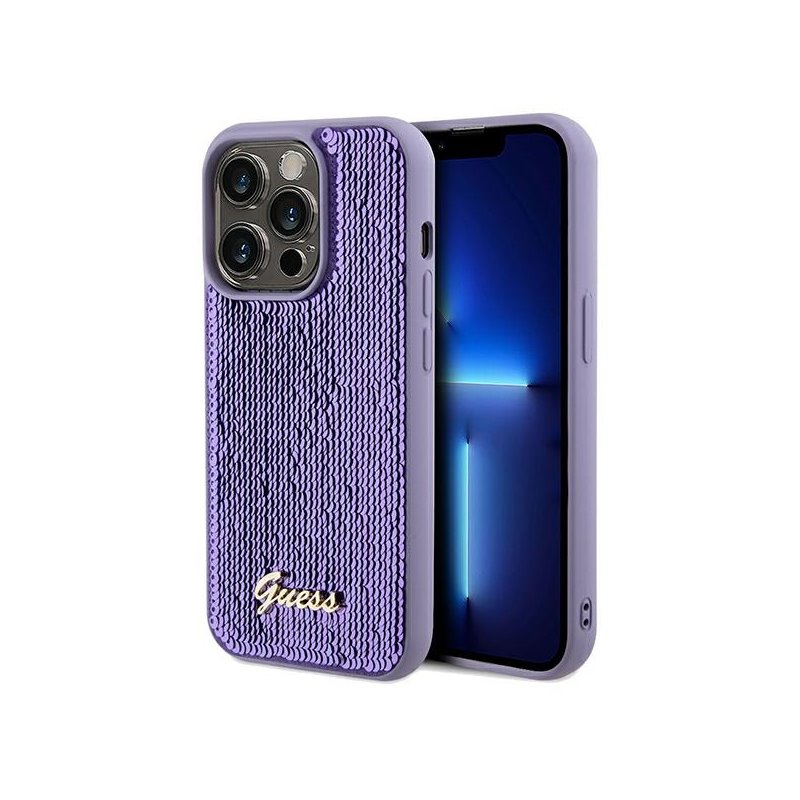 Guess iPhone 14 Pro Max purple hardcase Sequin Script Metal