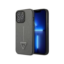 Guess iPhone 14 Pro Max silver hardcase Saffiano Triangle Logo