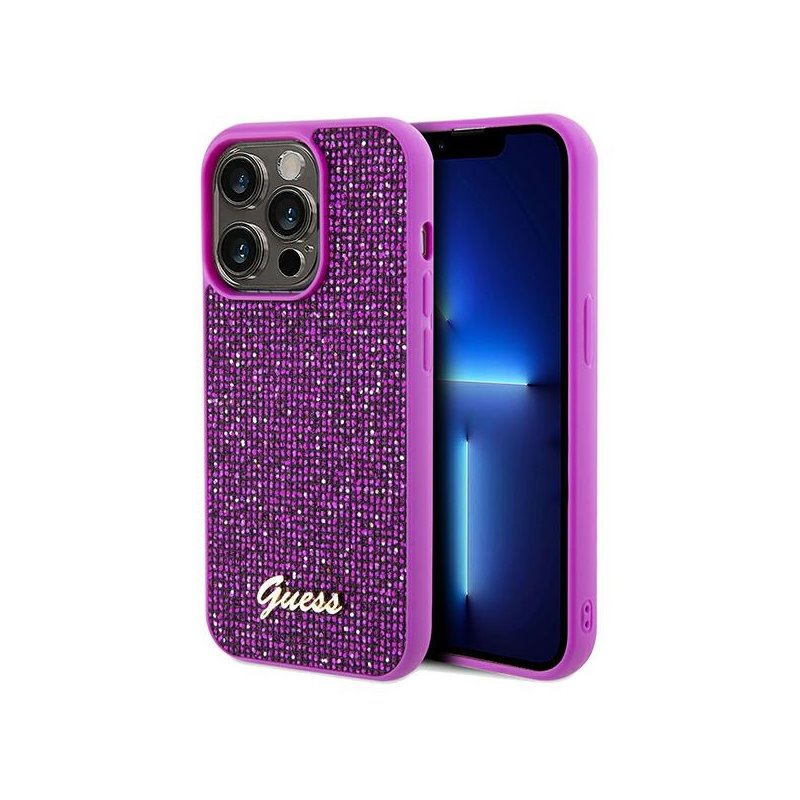 Guess iPhone 14 Pro Max fuschia hardcase Disco Metal Script