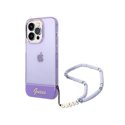 Guess iPhone 14 Pro Max purple hardcase Translucent Pearl Strap