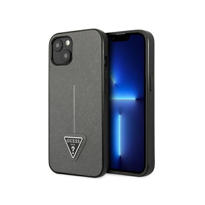 Guess iPhone 13/14/15 silver hardcase Saffiano Triangle Logo Guess iPhone 13/14/15 silver hardcase Saffiano Triangle Logo