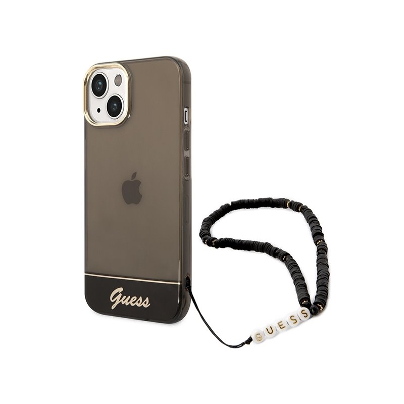 Guess iPhone 13/14/15 black hardcase Translucent Pearl Strap