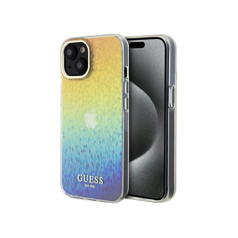 Guess iPhone 13/14/15 hardcase IML Faceted Mirror Disco Iridesc