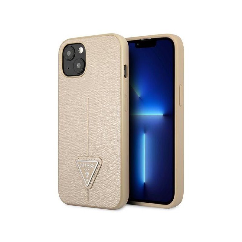 Guess iPhone 14 Plus/15 Plus beige hardcase SaffianoTriangle Logo