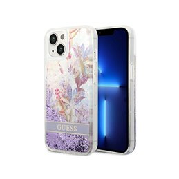 Guess iPhone 14 Plus/15 Plus purple hardcase Flower Liquid Glitter