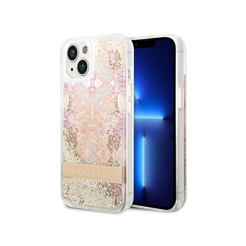 Guess iPhone 14 Plus/15 Plus gold hardcase Paisley Liquid Glitter