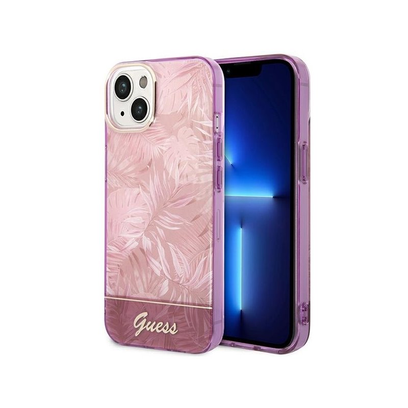 Guess iPhone 14 Plus/15 Plus pink hardcase Jungle Collection