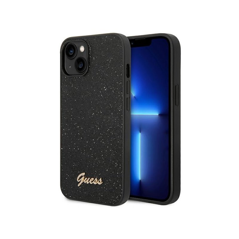 Guess iPhone 14 Plus/15 Plus black hardcase Glitter Script Guess iPhone 14 Plus/15 Plus black hardcase Glitter Script