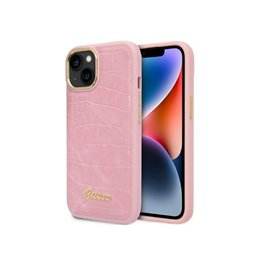 Guess iPhone 14 Plus/15 Plus pink hardcase Croco Collection