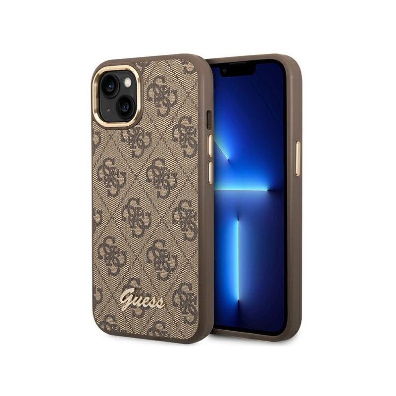 Guess iPhone 14 Plus/15 Plus brown hardcase 4G Vintage Gold Logo Guess iPhone 14 Plus/15 Plus brown hardcase 4G Vintage Gold Logo