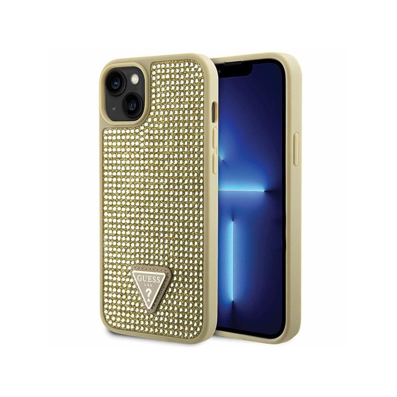 Guess iPhone 14 Plus/15 Plus gold hardcase Rhinestone Triangle Guess iPhone 14 Plus/15 Plus gold hardcase Rhinestone Triangle