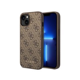 Guess iPhone 14 Plus/15 Plus brown hard case 4G Metal Gold Logo