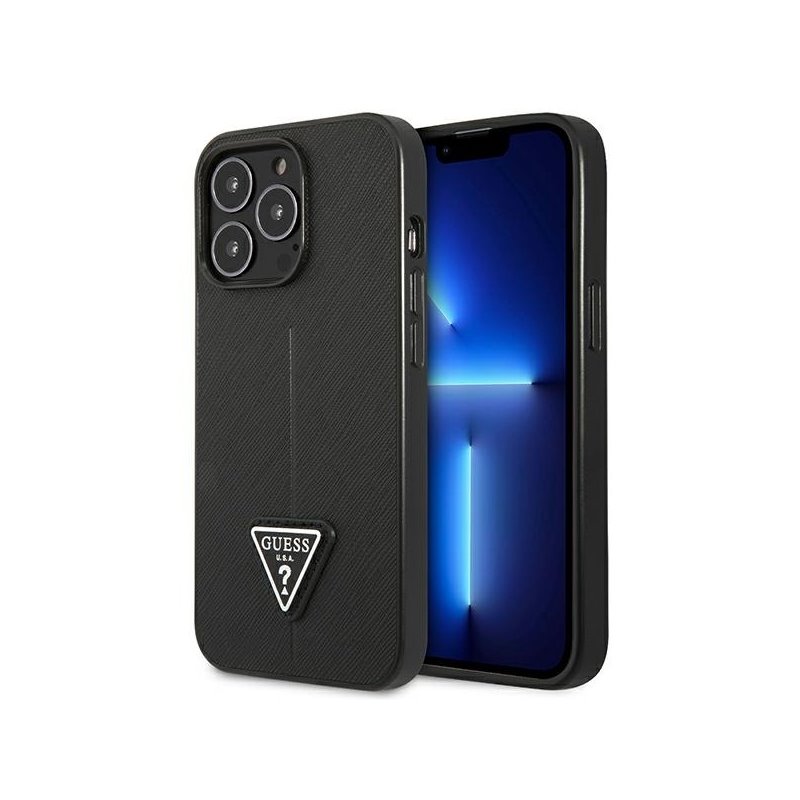Guess iPhone 14 Pro black hardcase SaffianoTriangle Logo Guess iPhone 14 Pro black hardcase SaffianoTriangle Logo
