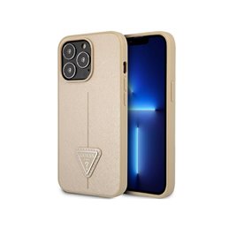 Guess iPhone 14 Pro beige hardcase SaffianoTriangle Logo