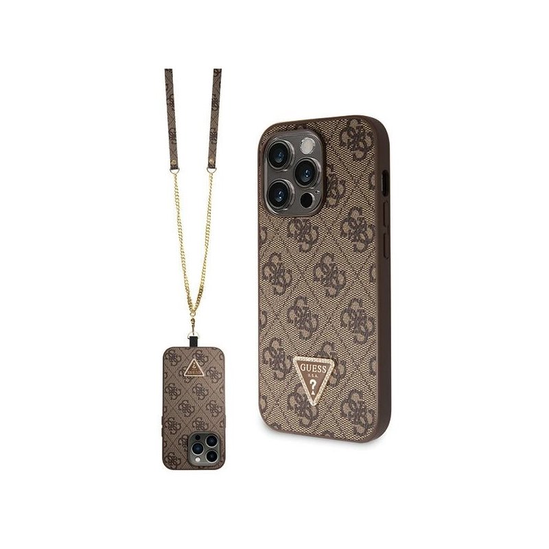 Guess iPhone 14 Pro brown hardcase Crossbody 4G Metal Logo Guess iPhone 14 Pro brown hardcase Crossbody 4G Metal Logo